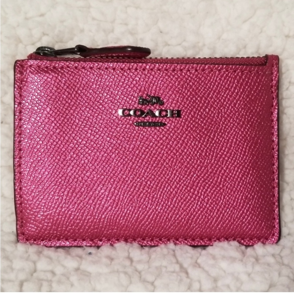 Coach, metallic, hot, pink skinny, mini wallet